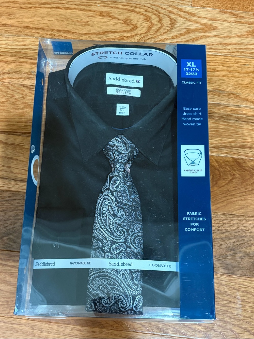 Saddlebred Black Dress Shirt with Black & Gray Paisley Tie - XL